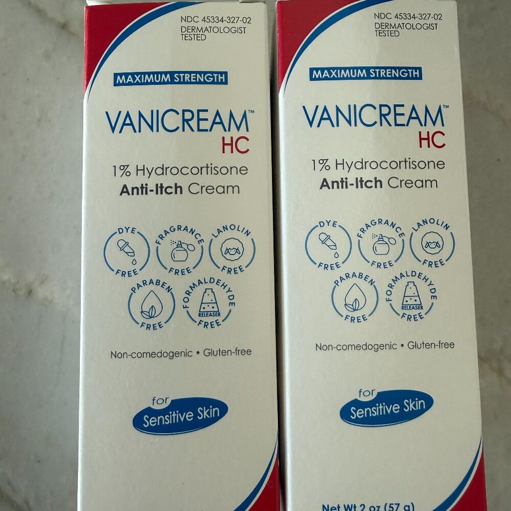 2 Vanicream 1% Hydrocortisone Anti-Itch Cream for Sensitive Skin. NEW!